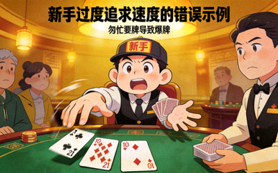 新手过度追求速度的错误示例：玩家匆忙要牌导致爆牌